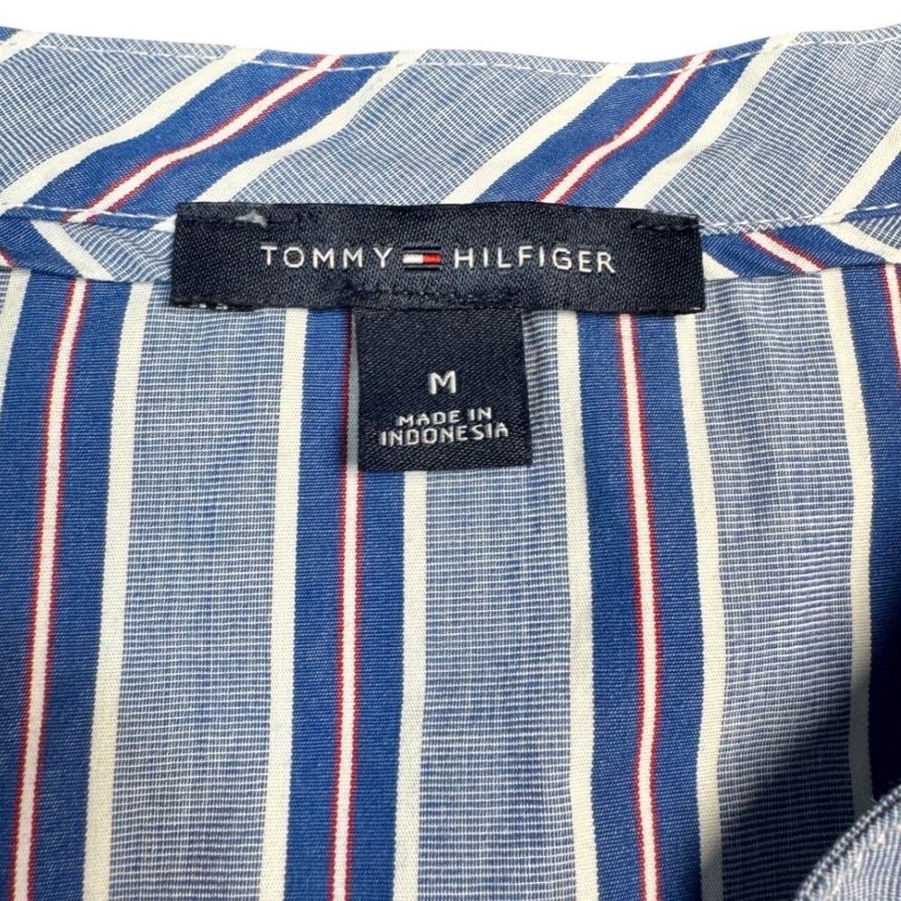 Tommy Hilfiger Women's Medium Blue Striped Button Front Cotton Shirt Roll Sleeve - Picture 3 of 6